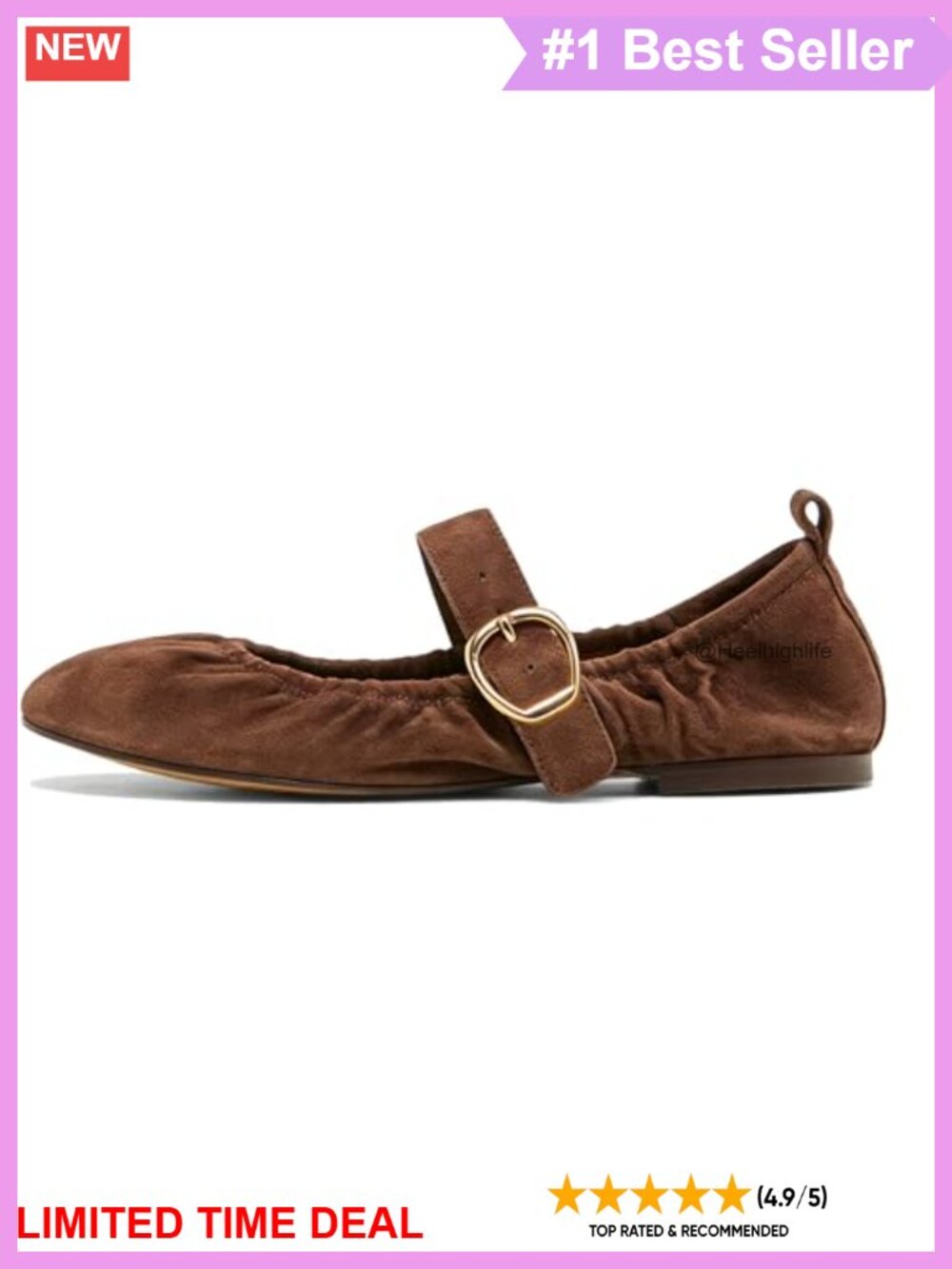 Mary Jane Ballet Flats Faux Suede Ruching Buckle Strap Round Toe